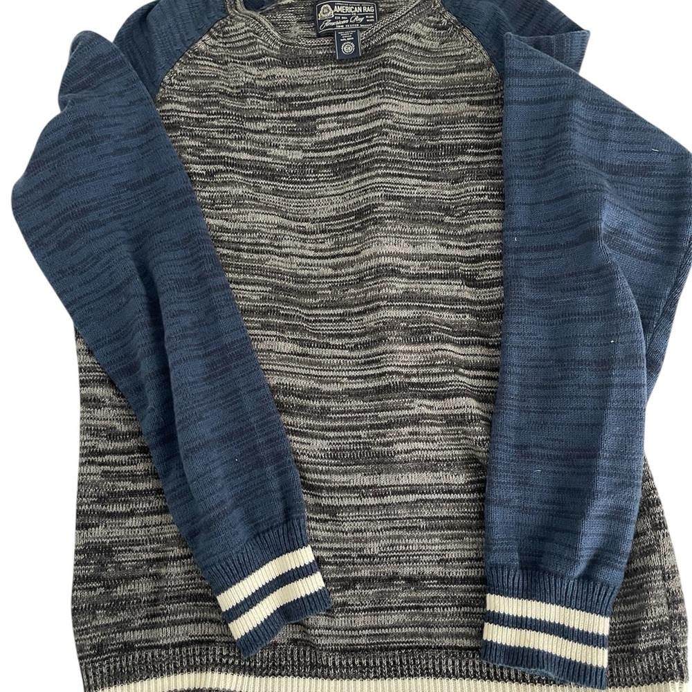 American Rag Men's Navy and Charcoal Crewneck Sweater